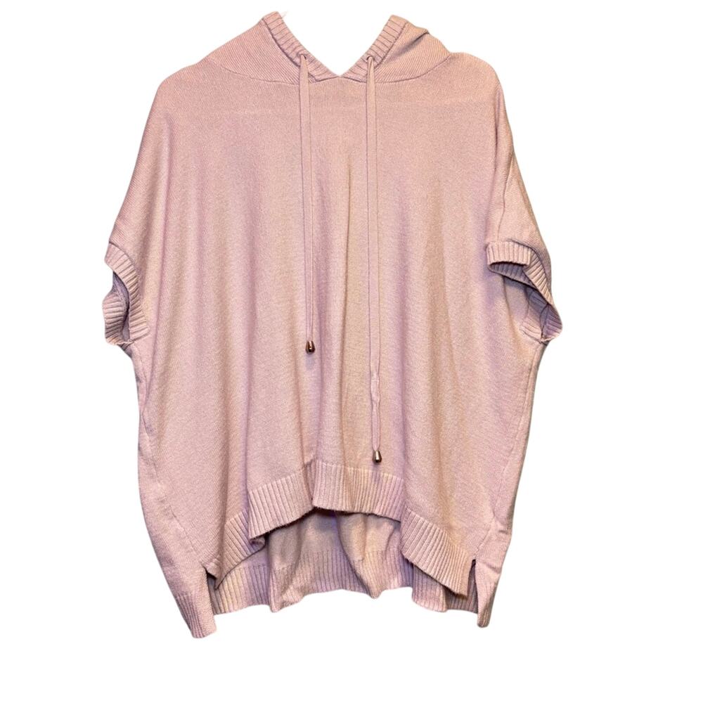 Women's Tahari Cream Minimalist Knit Sweater Short Sleeve Hoodie M Poncho Style